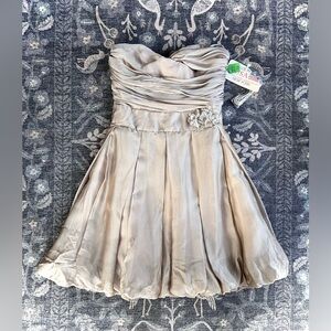 ALVINA VALENTA MAIDS tan chiffon sleeveless bubble hem dress NWT